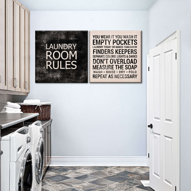 Laundry Room Rules, reproduction d'art sur toile, H 32 po x l 65 po x P 1,25 po