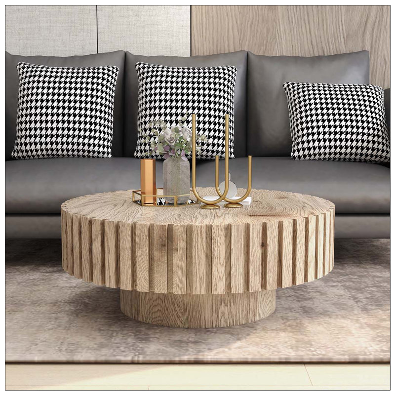 Table basse ronde minimaliste avec texture de bois naturel (31,4 po), Brown