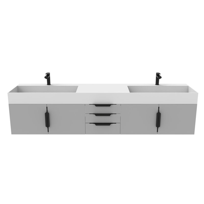 84" Amazon Double Bathroom Vanity with Top, White, Black, Gray