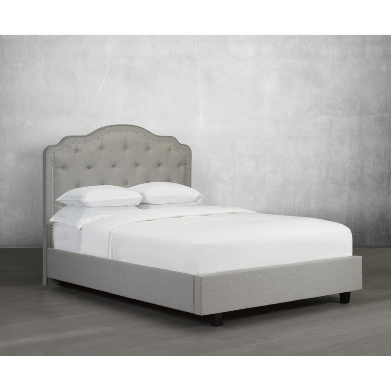 Lit plateforme en tissu d’ameublement Stoltz, Double, Lin - Gris