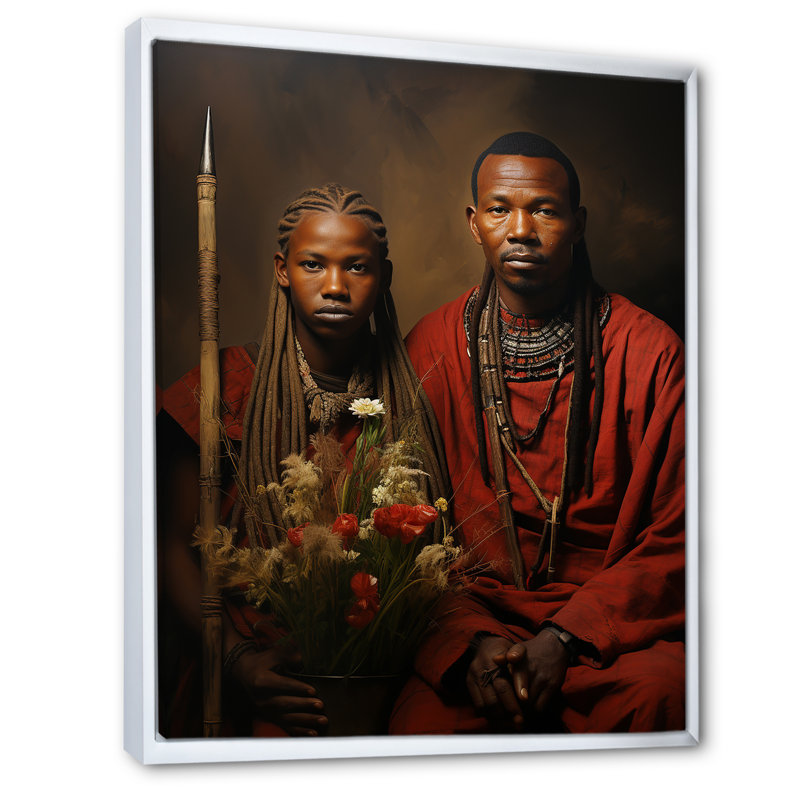 Guerriers Maasai d'Afrique I, Cadre flottant blanc, H 32 po x l 16 po x P 1 po