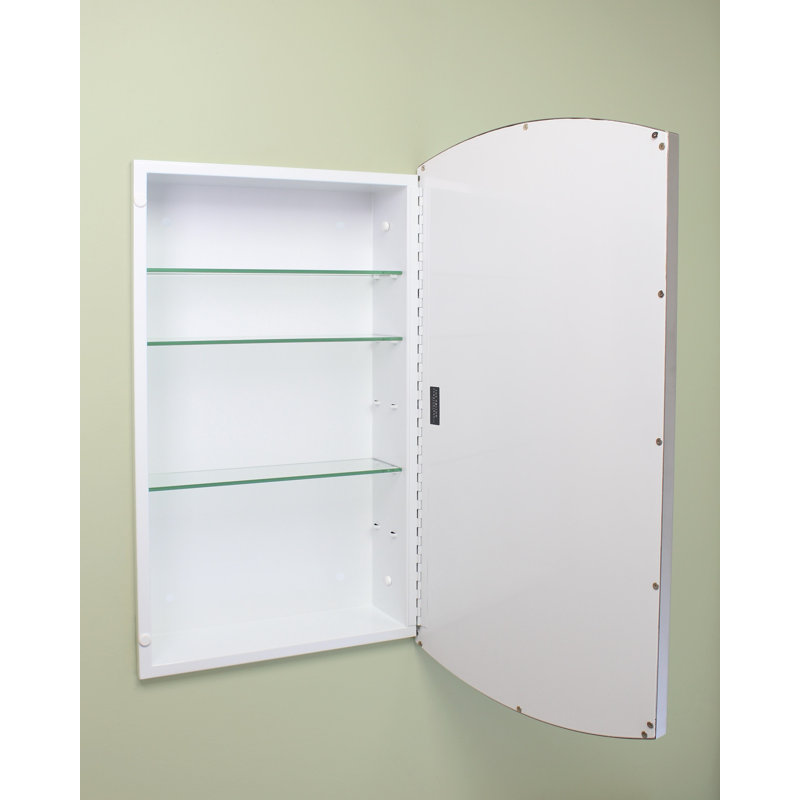 16x26 Harper Crescent Metal Framed Recessed Bathroom Medicine Cabinet, Arched Mirror, 14x24 in-Wall Opening, Powder-coated Steel, Adjustable Glass Shelves, Magnet Close