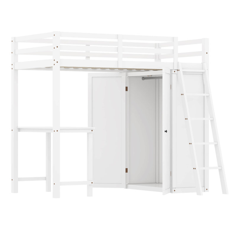 Lit mezzanine avec penderie et bureau Hayah, Simple, Blanc