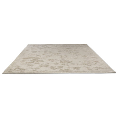 Tapis rectangulaire en laine / bambou à motif floral tissé à la main brun