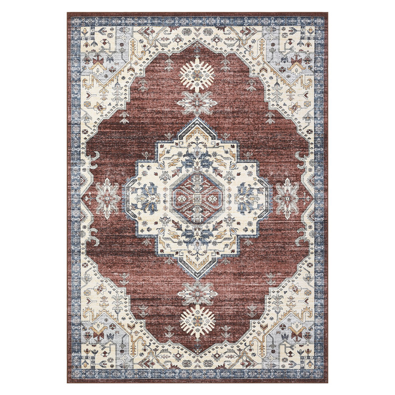 Washable Rugs for Living Room Bedroom Area Rug Boho Vintage Oriental Floral Print Rug Stain Resistant Carpet for Kitchen Laundry Non-Slip Low Pile Floor Carpet Indoor Soft Floor Mat Home Hallway Long Rug Office Apartment Decor