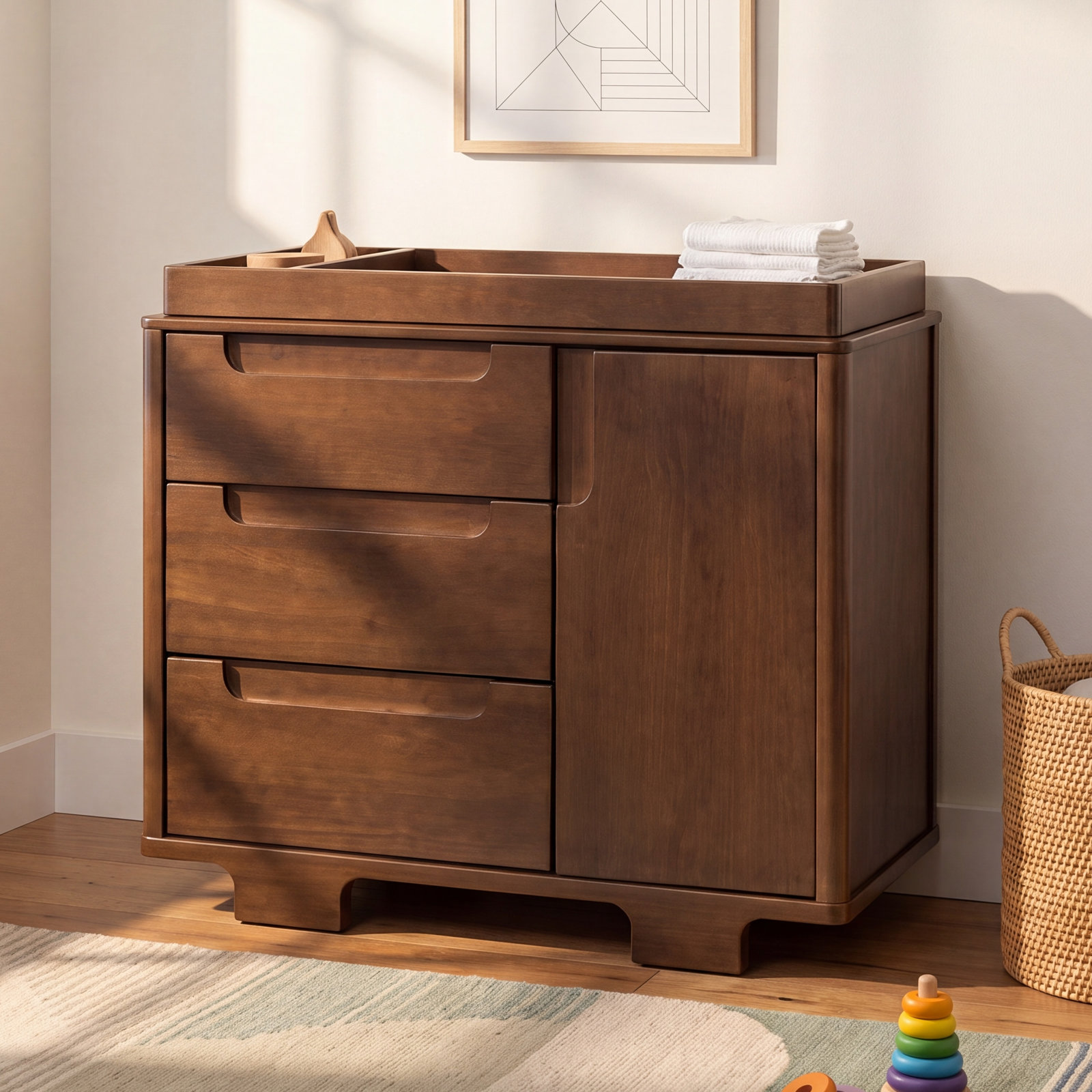 Yuzu 3-Drawer Changing Table Dresser, Natural Walnut
