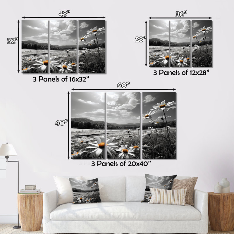 Flower Field Bronze Meadow sur toile, 3 pièces, H 32 po x l 48 po