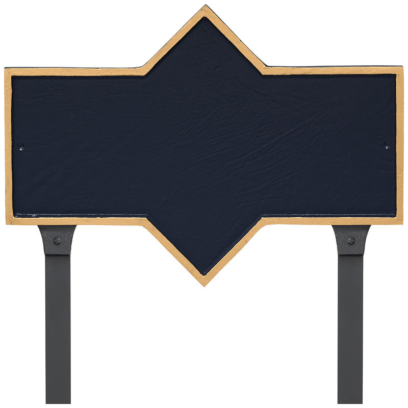 Plaque d'adresse rectangulaire avec piquet de jardin Piedmont, Marine / doré, Oui