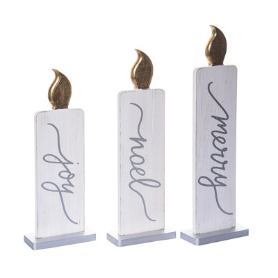 The Holiday Aisle® Wood 18.5 in. Off-White Christmas Candle Set of 3