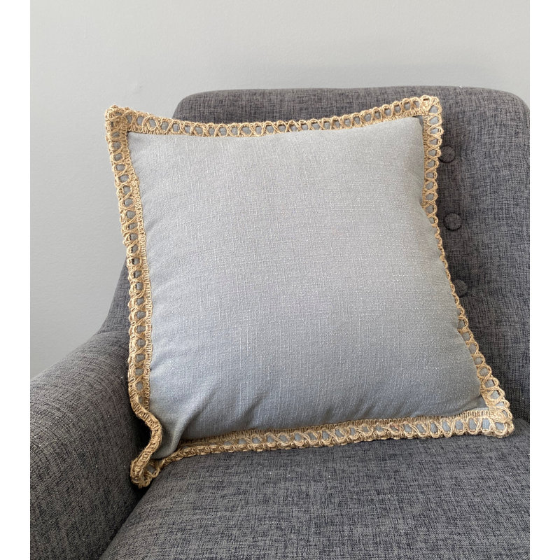Coussin en jute avec insert ivoire, Gris