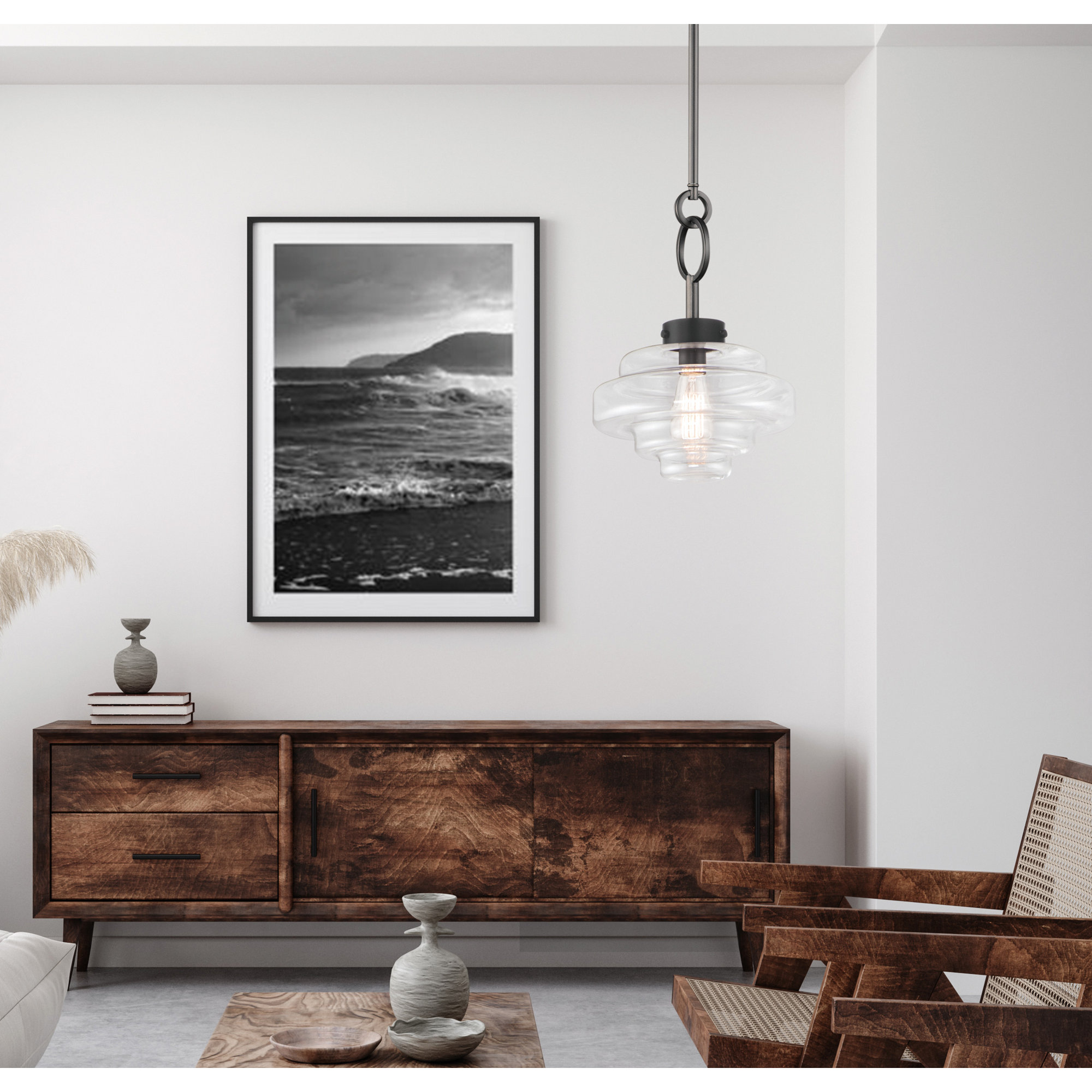 Bellas Single Light Glass Dimmable Pendant, Black
