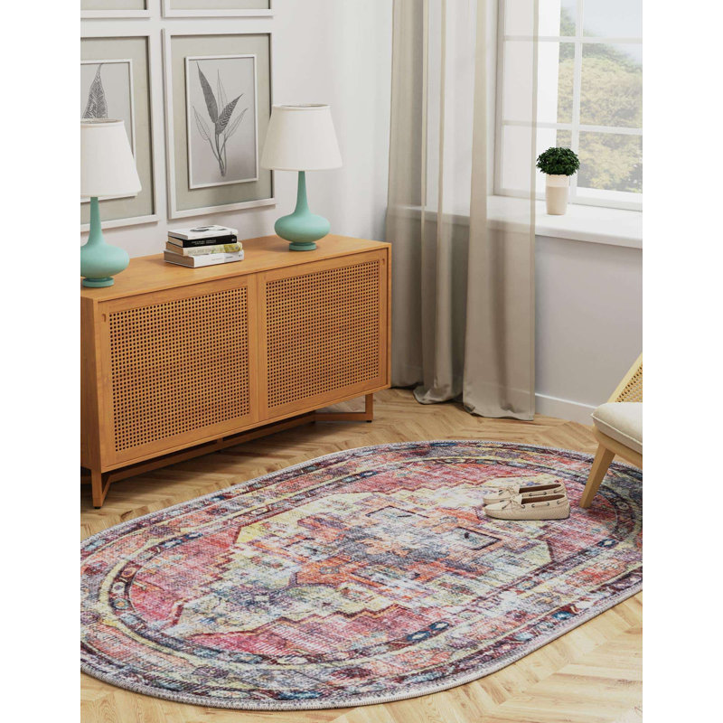 Tapis jaune / rose Heffron Performance, Ovale 5 pi 3 po x 8 pi