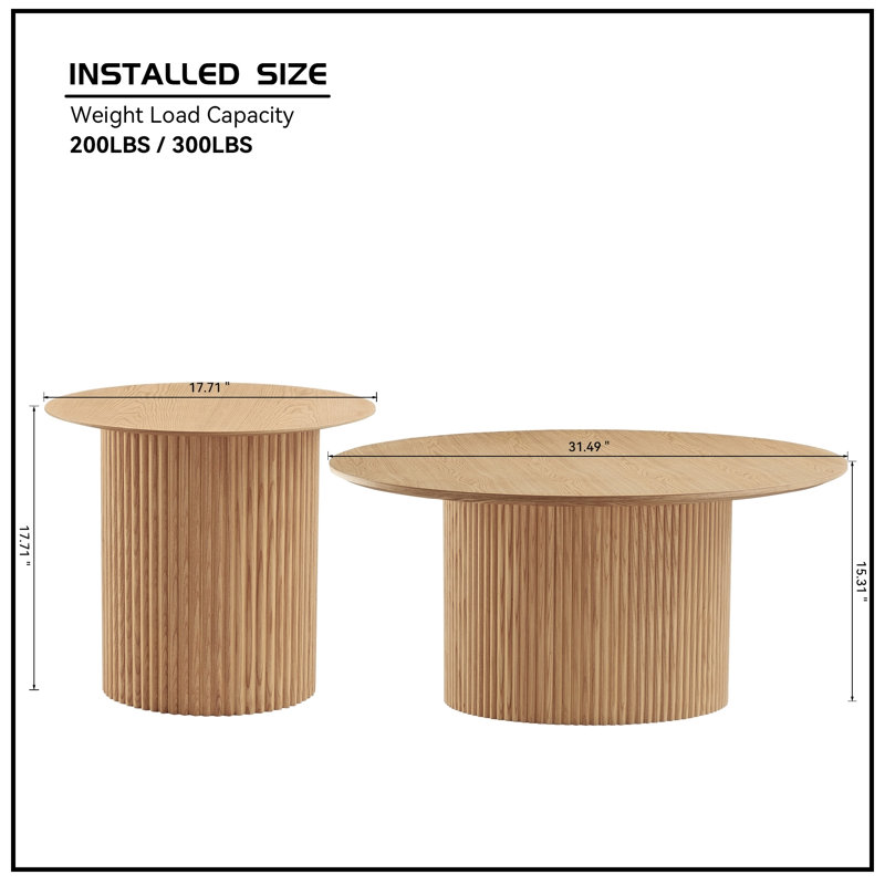 Set Of 2 Round Side Table And Coffee Table Circle Small Accent Table For Living Room Mid Century Circle Table Oak