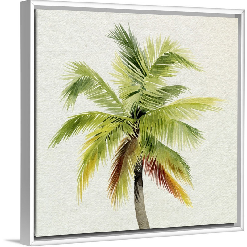 «Coco Watercolor Palm I», art mural sur toile, Toile avec cadre blanc, H 36 po x l 36 po x P 1,75 po