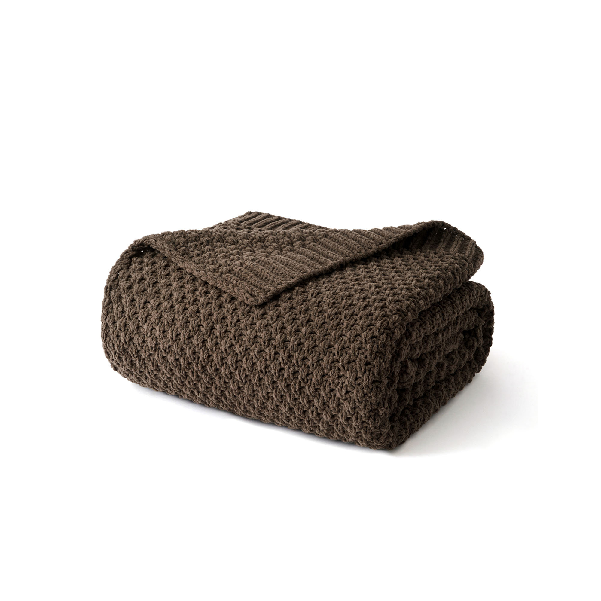 Chunky Chenille Knit Throw Blanket, Cocoa Brown, 80" L x 60" W