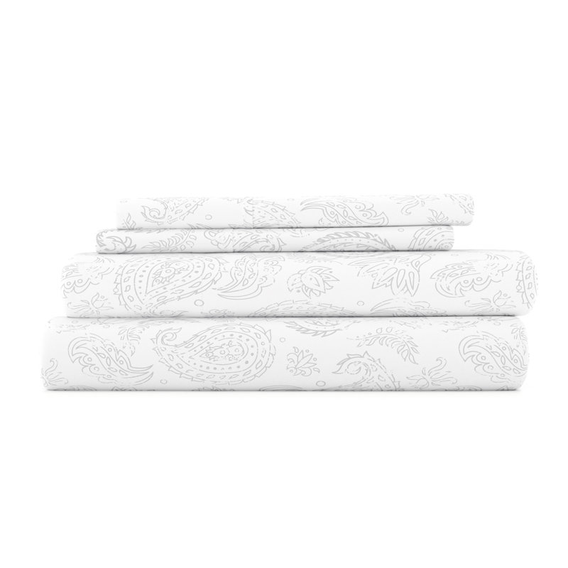Becky Cameron Ultra Soft Paisley Pattern Microfiber Sheet Set , King Sheet Set + 1 Fitted Sheet + 2 Pillowcases, Gray