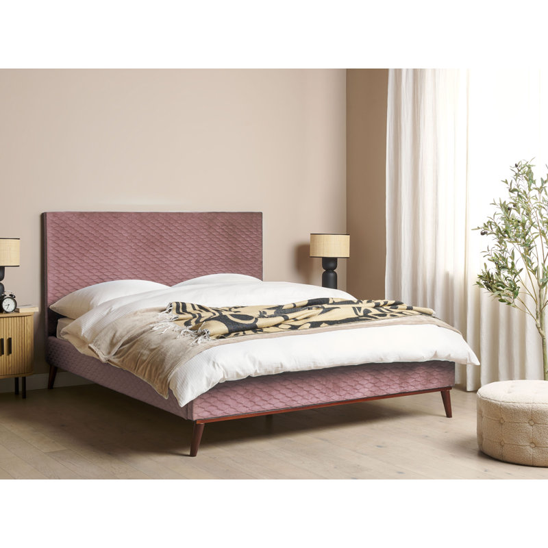 Adamira Upholstered Velvet Bed, Super King (6'), Brown/Pink