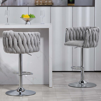 Swivel Adjustable Height Bar Stool with Woven Back & Footrest