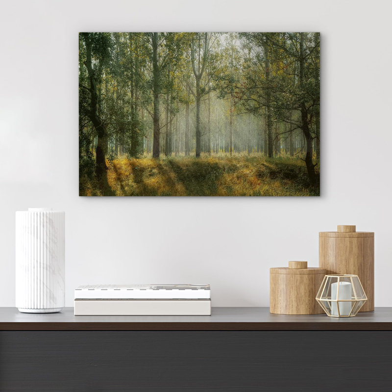 Forest " Summer Vibrant Tree Forest ", Wrapped Canvas, 32" H x 48" W
