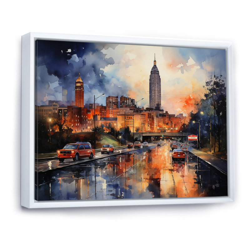 Atlanta Harmony At Night sur impression sur toile, Cadre flottant blanc, H 16 po x l 32 po x P 1 po