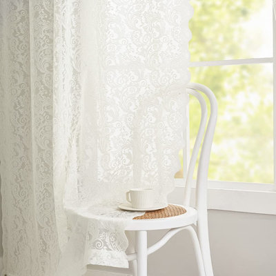 Rideaux ivoire en dentelle de 63 po de longueur - rideaux transparents à motif floral rétro pour chambre de bébé 2 panneaux, passe-tringle intimité pour fenêtre avec bords festonnés, 52 x 63 po