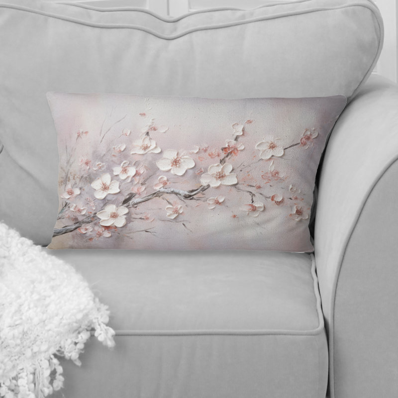 Coussin rose et gris Cherry Blossom - imprimé de fleurs