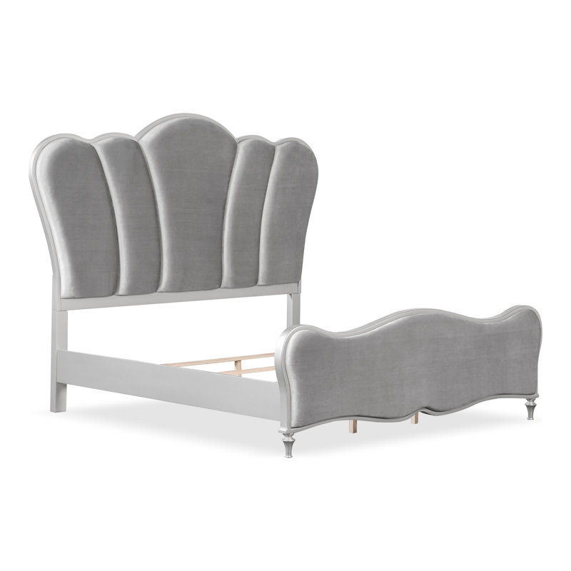 Seabliss Upholstered Scalloped Bed, King, Silver