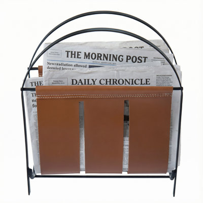 Metal And Leatherette Standing Floor Magazine Rack Basket by Latitude Run