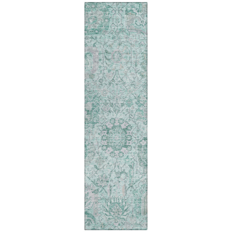 Geneva Teal Washable Indoor-Outdoor Rug - , 2'3" x 7'6"