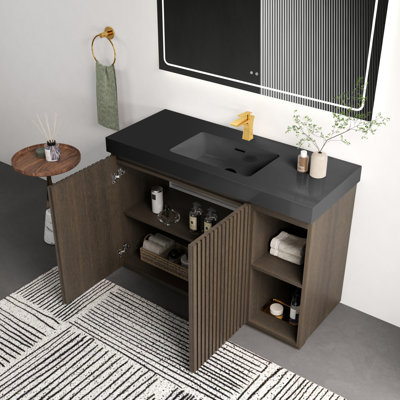 Meuble-lavabo sur pied en chêne fumé GALAN
