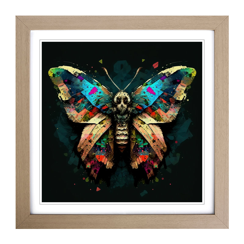 Moth Pop Art - Single Picture Frame Print on Wood, Oak