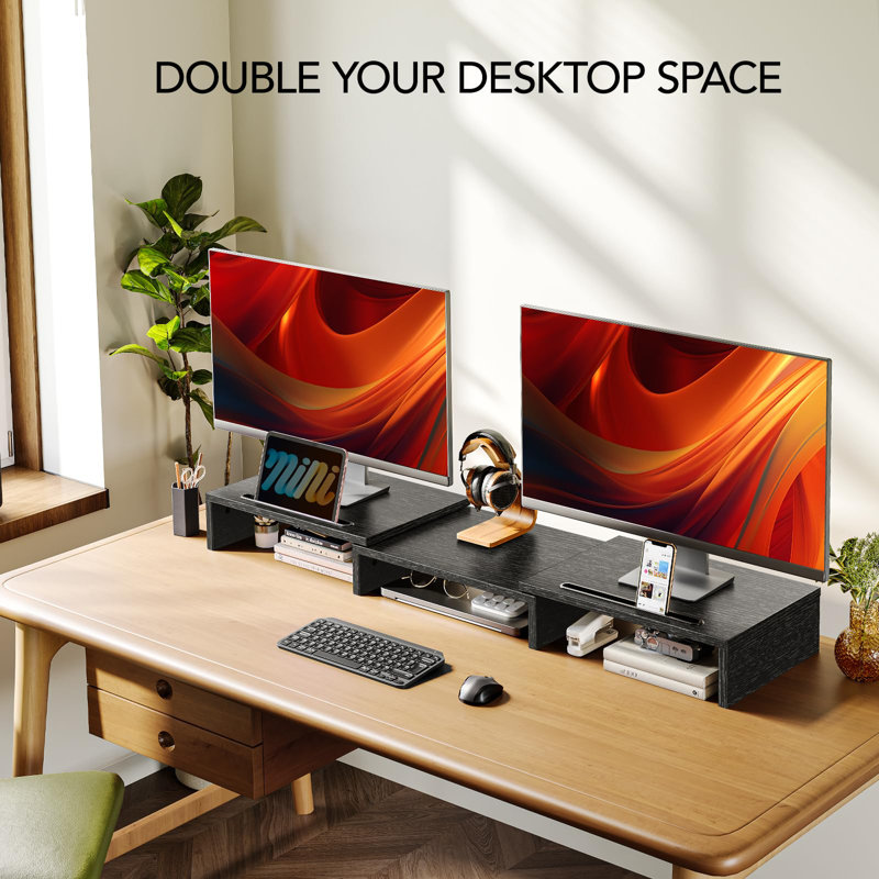 Support double pour 2 moniteurs, support pour bureau, support d'ordinateur réglable avec 2 fentes, support multifonctionnel pour bureau