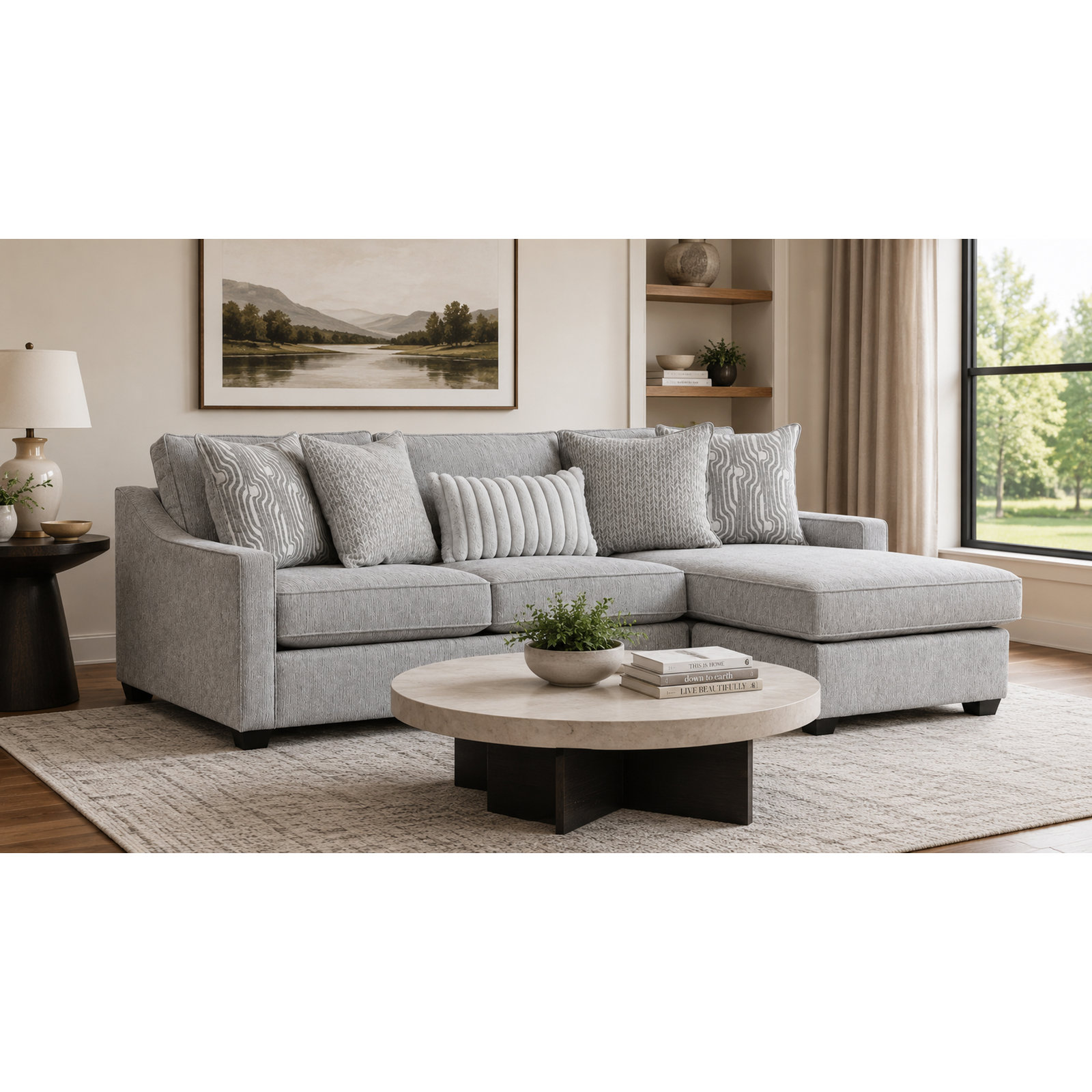 Cherisse Reversible Sofa Chaise Sectional, Gray Polyester