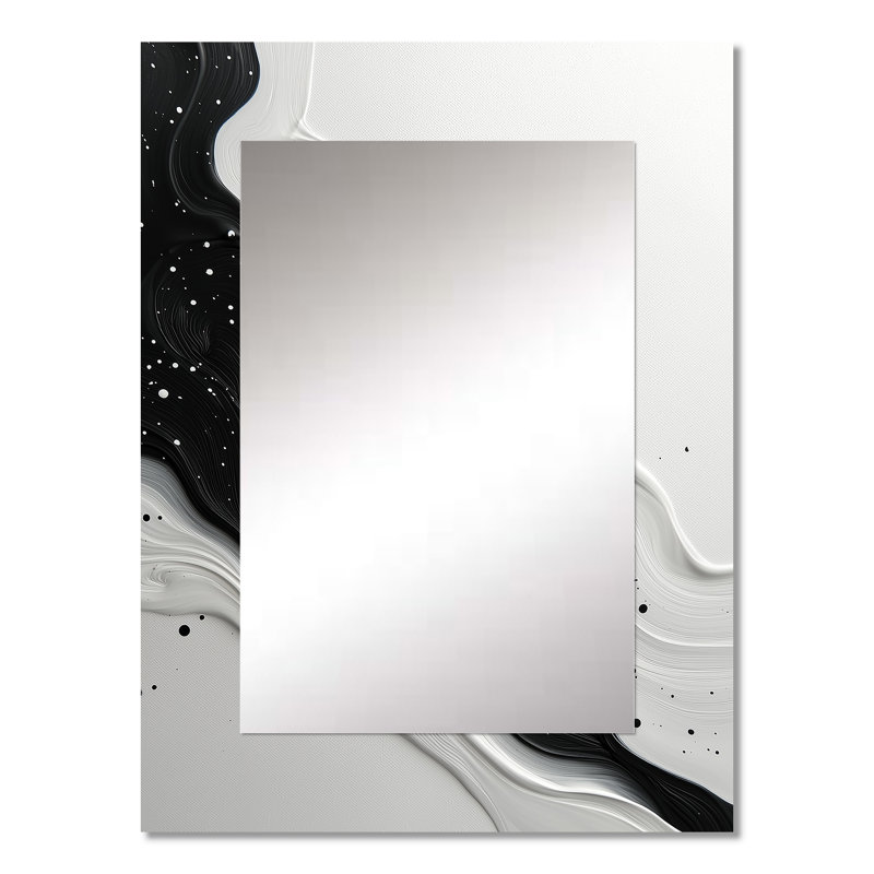 Vague noire et blanche, rythme rythmique II - grand miroir mural, miroir mural décoratif moderne, impression sur métal