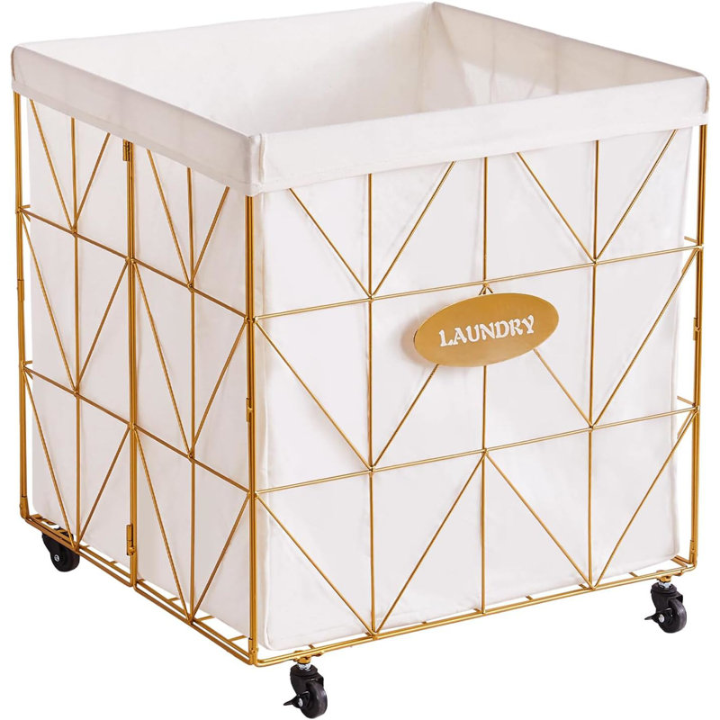 Collapsible Rolling Laundry Hamper, Gold, 25.2" H x 22.8" W x 22" D