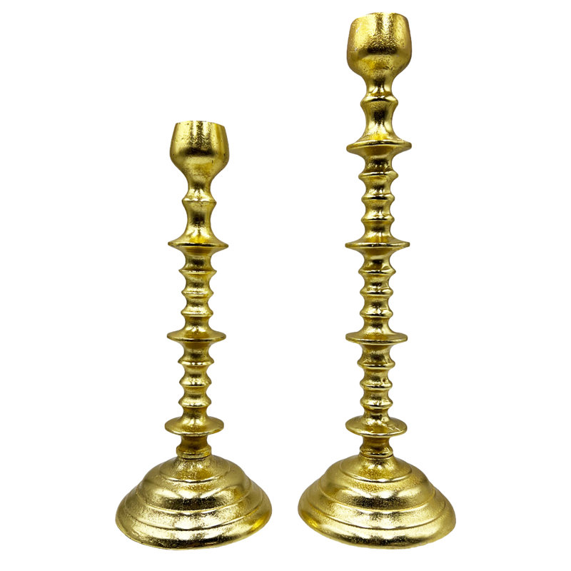 17'' H Aluminum Candlestick Set of 2 Large and Small Metal Candelabras, Gold