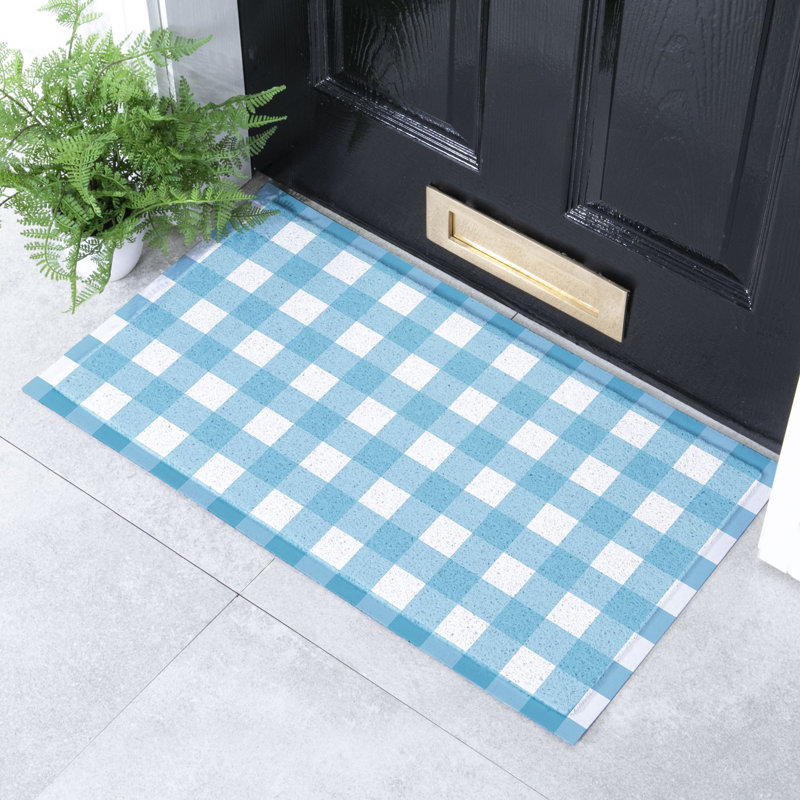 Chisato Non-Slip Doormat, White/Blue