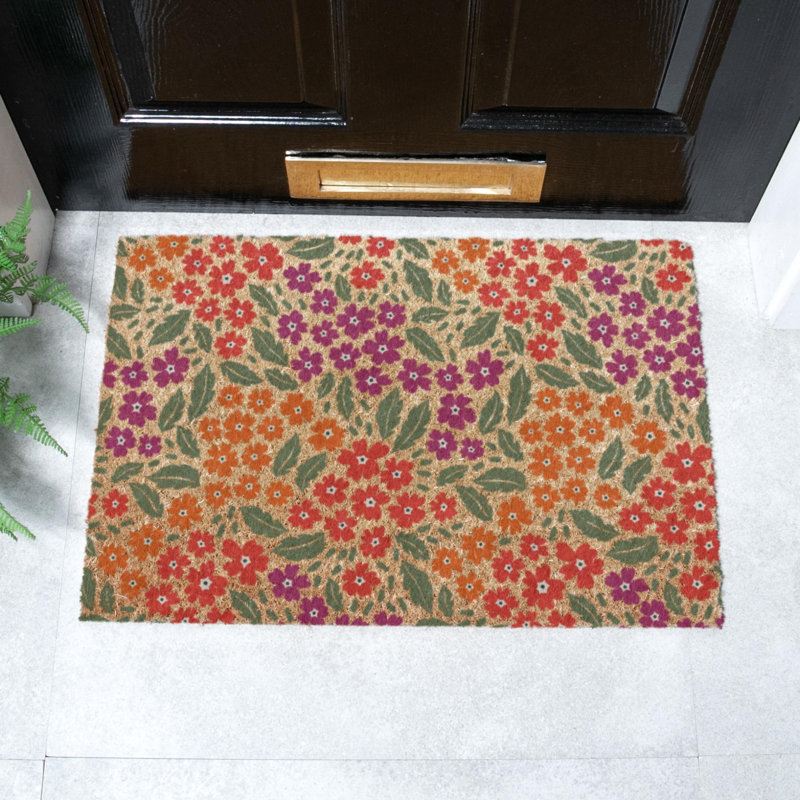 Floral Pattern Coir Doormat, 40cm W x 60cm L