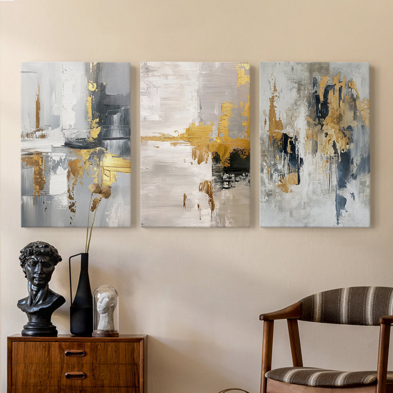 Abstract Series CLXIV -Set Of 3 Gallery Wrapped Canvas -Ready to Hang, 27" H x 18" W
