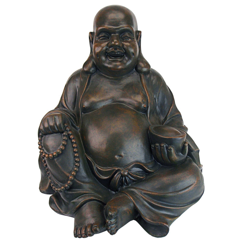 Statue de Bouddha riant heureux Hotei, H 19 po x l 18,5 po x P 17,5 po