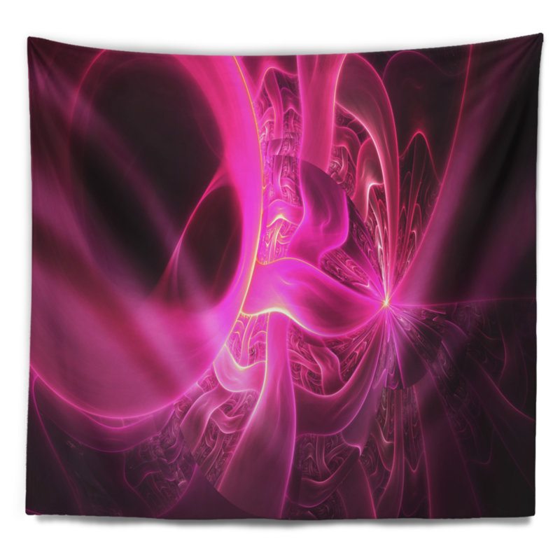 Motifs abstraits rose vif sur tapisserie noire, H 68 po x l 80 po