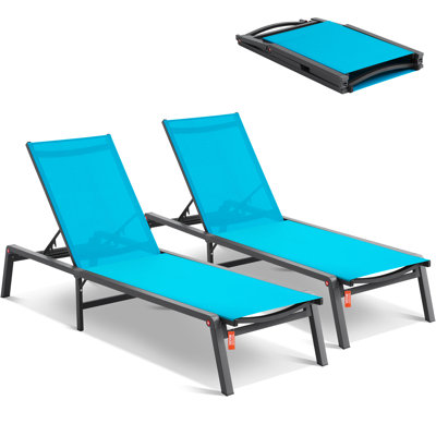 Chaise Lounge Chair Outdoor Patio Lounge Chair Adjustable 5-Position 2 pcs by Rosecliff Heights