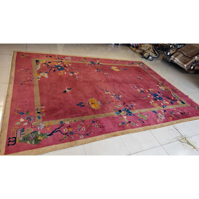 Antique Art Deco Room Size Wool Coral Rug