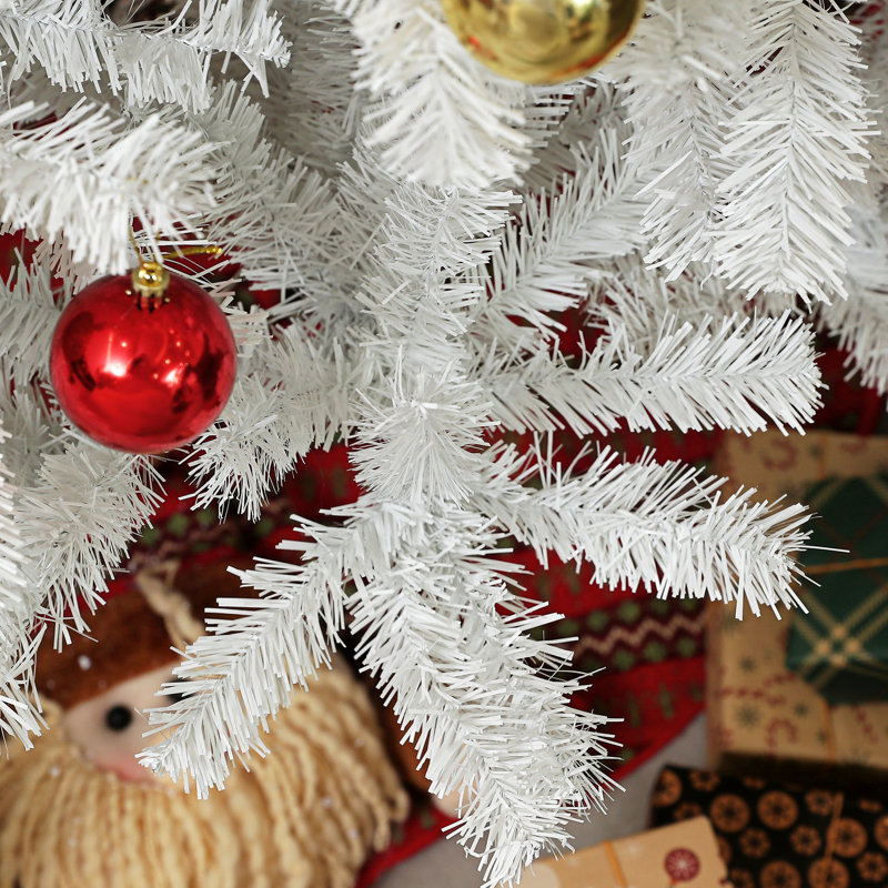 Arbre de Noël artificiel de 7,5 pi avec 1346 pointes de branches, ouverture automatique, base en acier, blanc