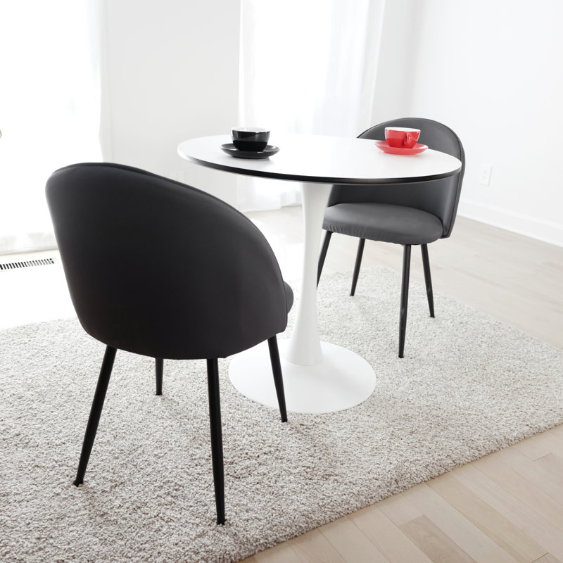 Ensemble de salle à manger 3 pièces - Table à piédestal ronde de 31,5 po avec plateau aspect marbre et 2 chaises rembourrées gris anthracite