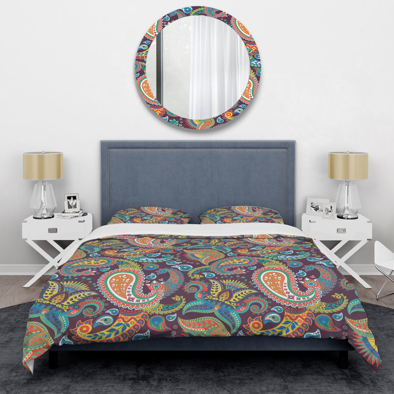 Cachemire floral multicolore - ensemble de housse de couette abstrait - microfibre de polyester