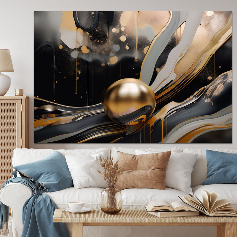 Art mural marbré doré et noir Euphoria II
