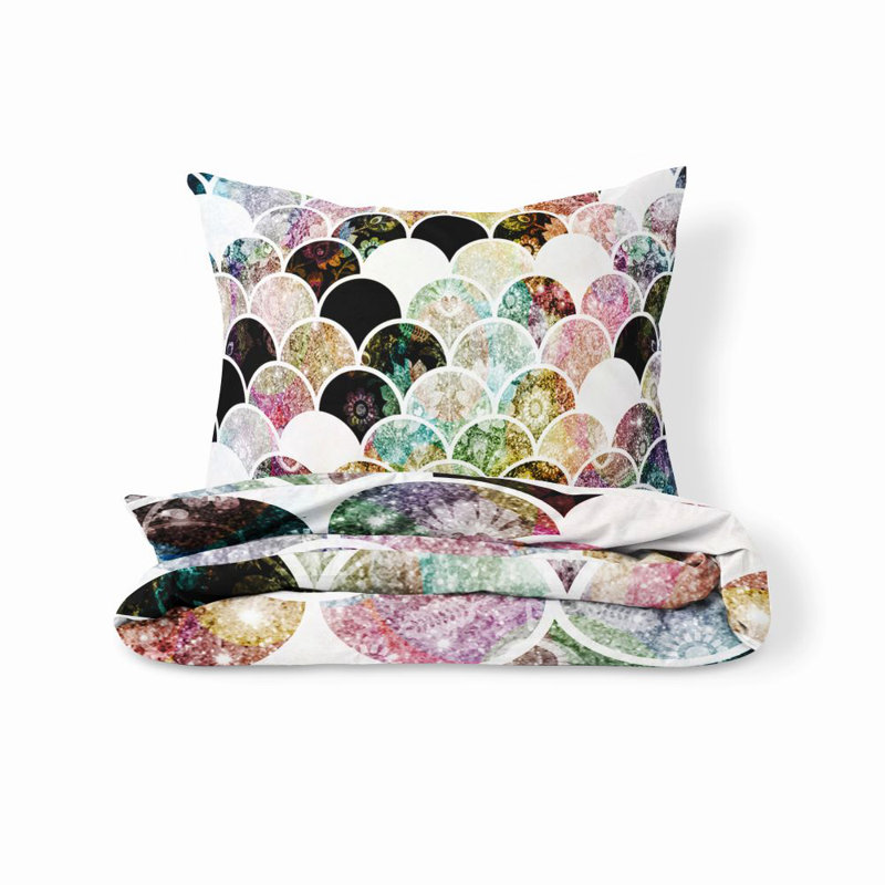 Ensemble de housse de couette Pastel Shimmer Mermaid Scales, Housse de couette pour grand lit et 2 taies décor