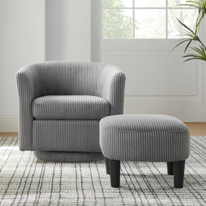 Corduroy Upholstered Swivel Barrel Chair With Ottoman