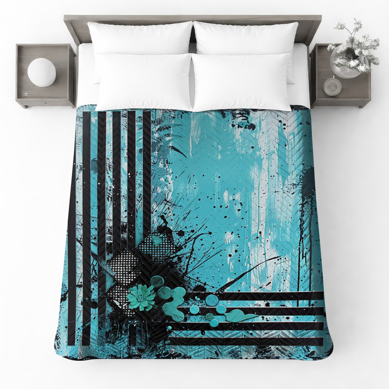 Couvre-lit matelassé à rayures bleues, Double